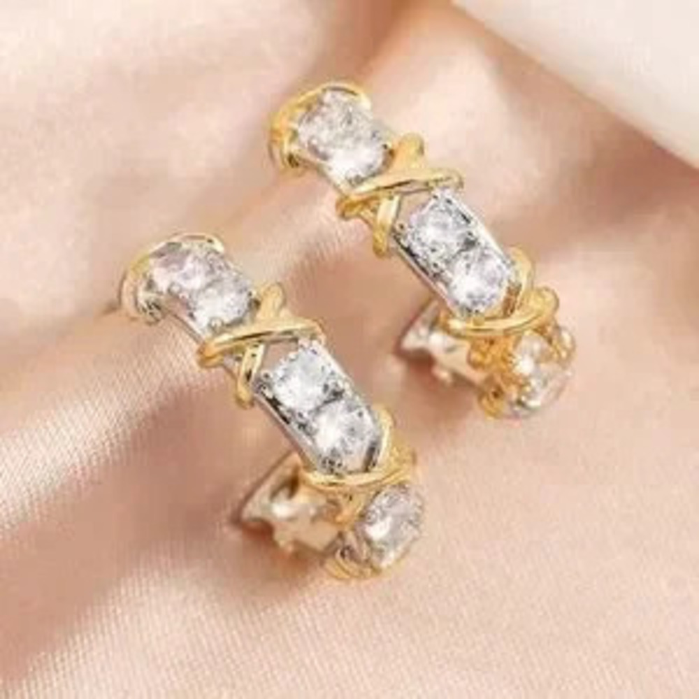 Gold Crystal Mini Hoop Earrings - Picture 5 of 5